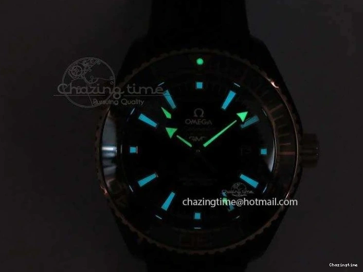 0427 Planet Ocean 45mm GMT DLC RG JHF Best Edition Black Dial On Leather Strap A Soft 8193